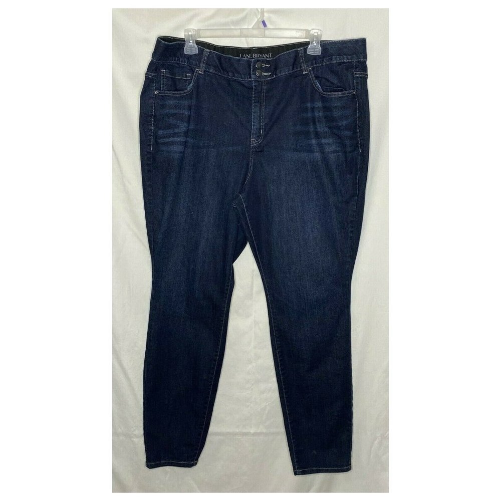 Lane Bryant High Rise Elastic Waist Band Blue Skinny Jeans Dark Wash